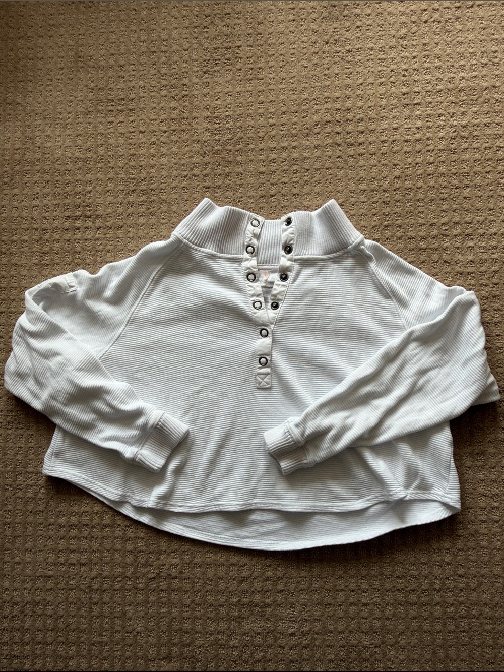 Free People White Waffle Snap-Front Pullover Hoodie
